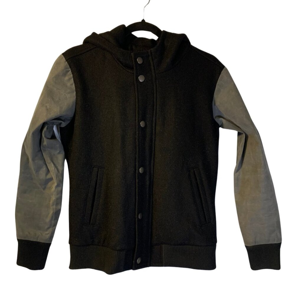 Bridge & Burn Men's Wool Blend Varsity Jacket Size S Black Dark Academia Zip Up